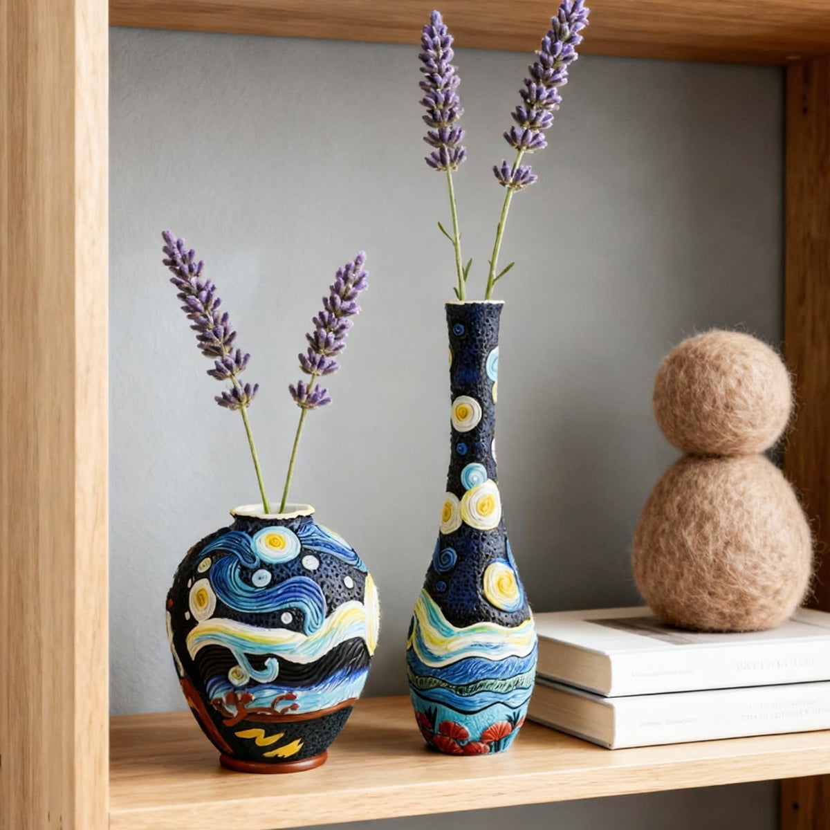 U WONDERFUL Starry Night Flower Vase Set of 2-Vases for Centerpieces & Home Decor, Handmade Boho Farmhouse Decor with Unique Hand-Painted Design,Artisan Vases for Kitchen,Bedroom, Office Table Decor