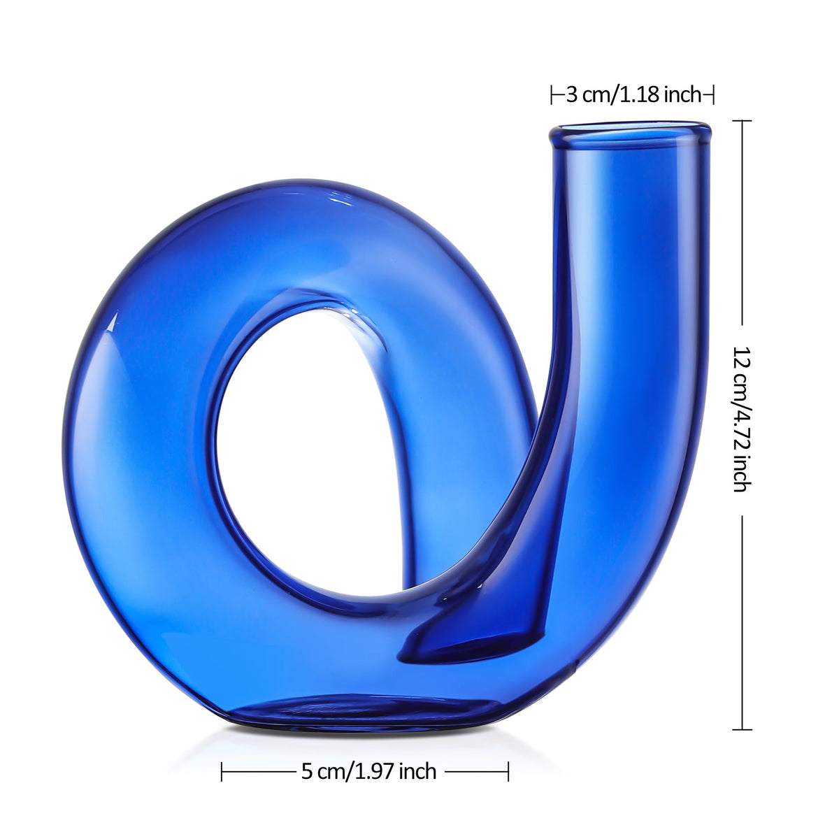 Joeyan Handmade Small Blue Glass Flower Vase,Decorative Geometric Glass Bud Vase for Modern Home Centerpieces Living Room Office,4.72" Abstract Vase for Single Flower and Dry Flowers