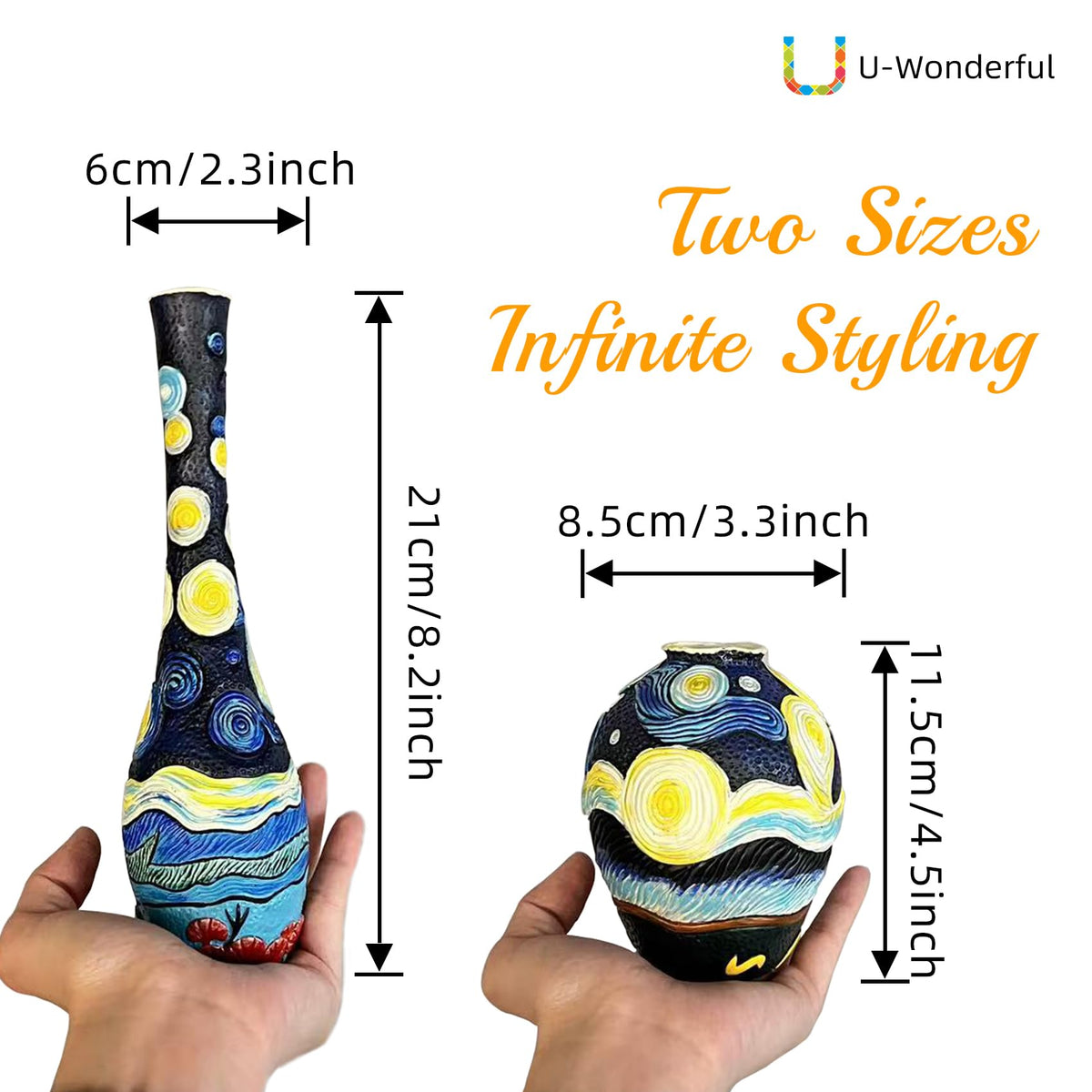 U WONDERFUL Starry Night Flower Vase Set of 2-Vases for Centerpieces & Home Decor, Handmade Boho Farmhouse Decor with Unique Hand-Painted Design,Artisan Vases for Kitchen,Bedroom, Office Table Decor