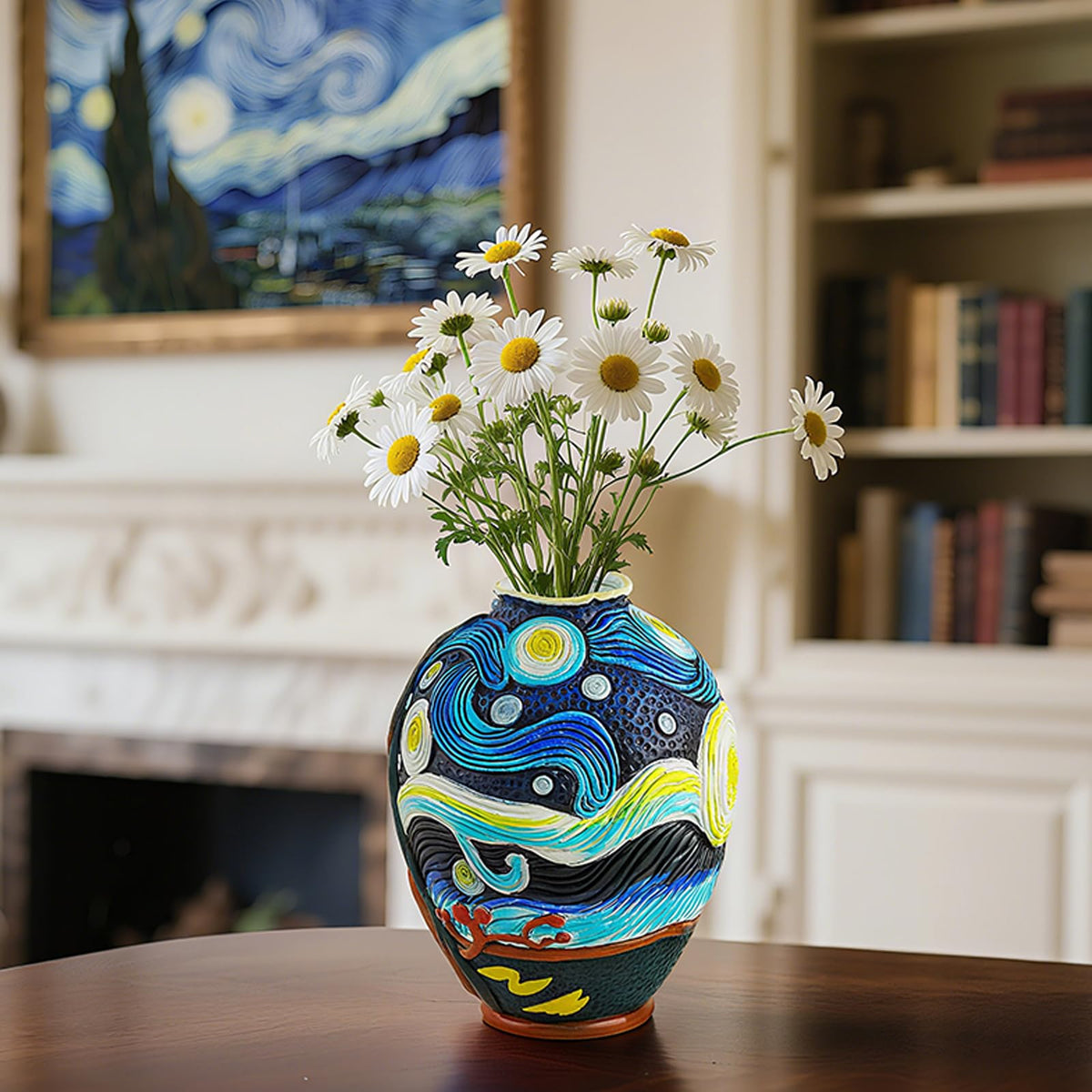 U WONDERFUL Starry Night Flower Vase Set of 2-Vases for Centerpieces & Home Decor, Handmade Boho Farmhouse Decor with Unique Hand-Painted Design,Artisan Vases for Kitchen,Bedroom, Office Table Decor