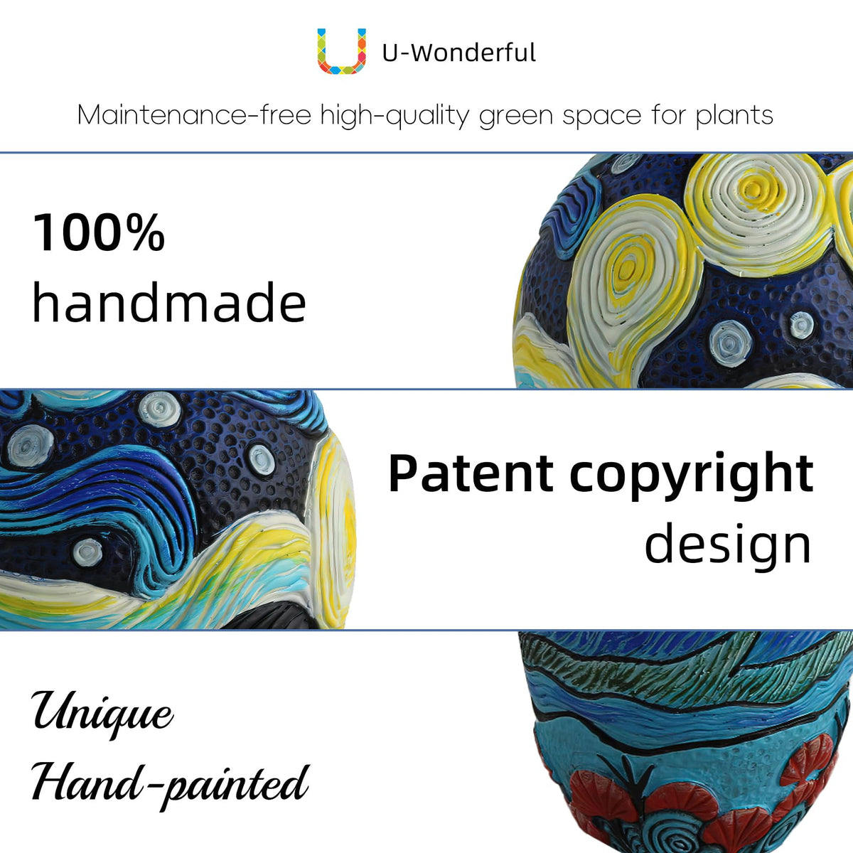 U WONDERFUL Starry Night Flower Vase Set of 2-Vases for Centerpieces & Home Decor, Handmade Boho Farmhouse Decor with Unique Hand-Painted Design,Artisan Vases for Kitchen,Bedroom, Office Table Decor