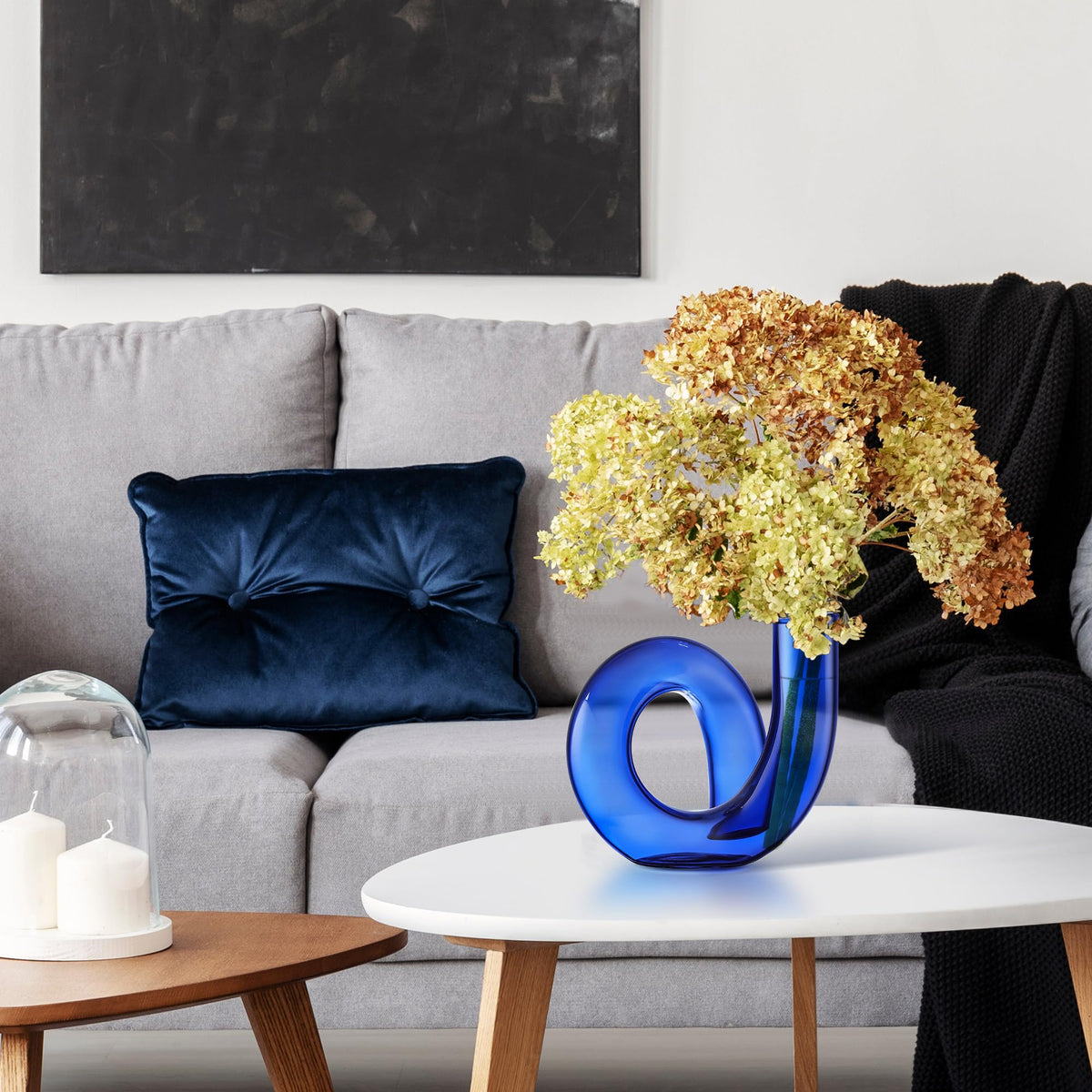 Joeyan Handmade Small Blue Glass Flower Vase,Decorative Geometric Glass Bud Vase for Modern Home Centerpieces Living Room Office,4.72" Abstract Vase for Single Flower and Dry Flowers